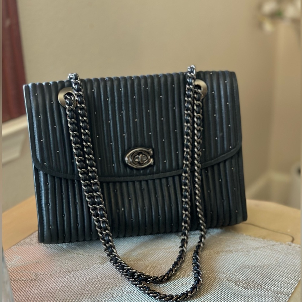 Coach Parker Crossbody Shoulder Bag Quilting Rivets Black Leather